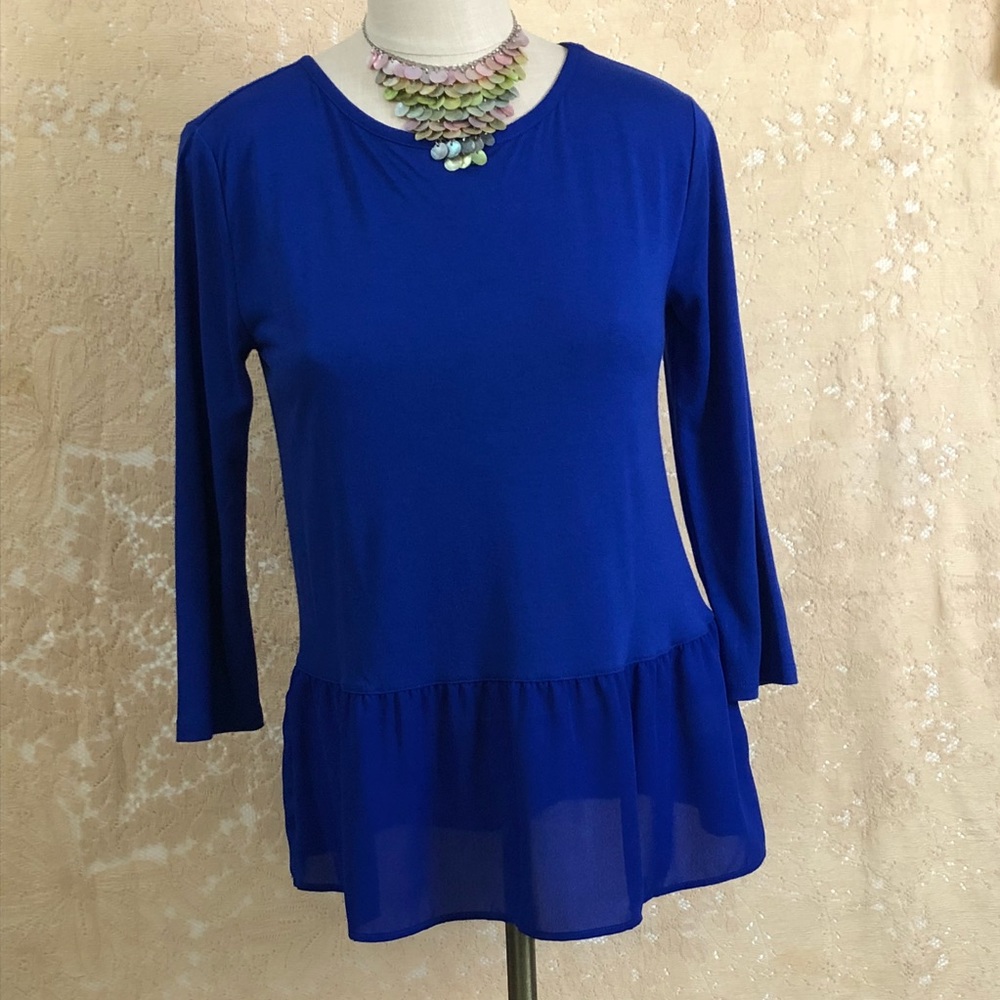 STYLUS Royal Blue Top w/peplum flounce Sz S